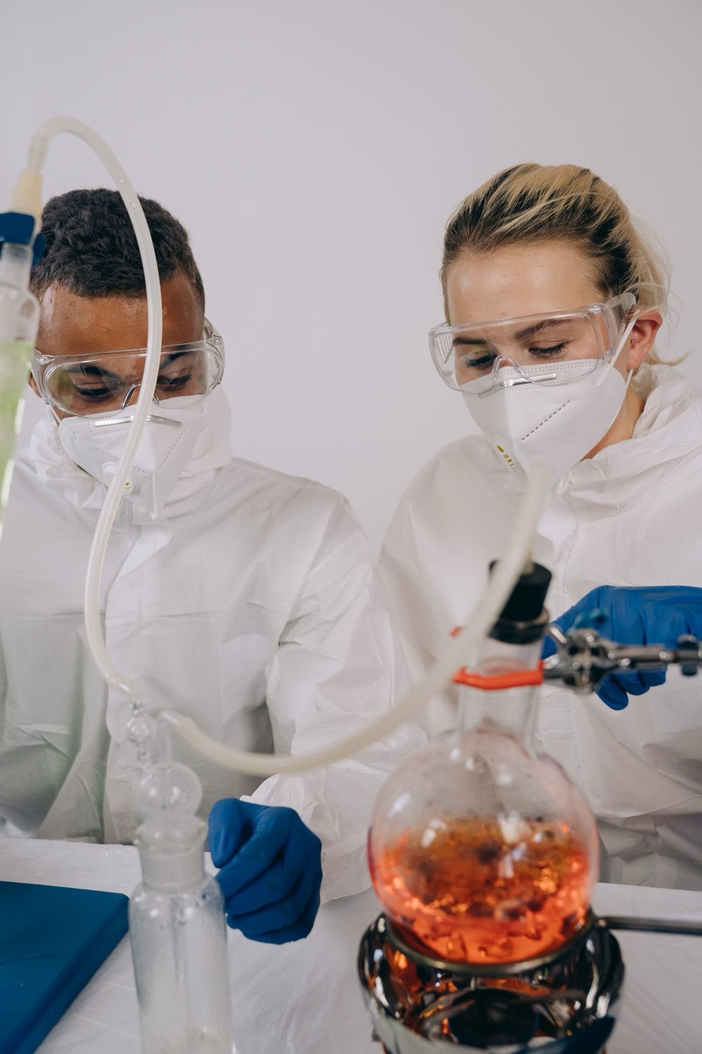 Two chemists working together in a laboratory